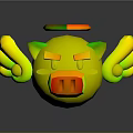 Cute Pink Cartoon Pig with White Wings Yellow Halo and Angry Expression