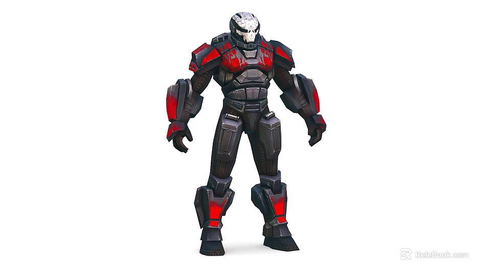 Futuristic Armored Character In Black Red Armor With Mechanical Design Details 3d model 