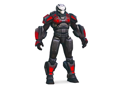 Futuristic Armored Character In Black Red Armor With Mechanical Design Details 3d model