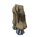 Brown Pants With Blue And Yellow Striped Cuffs Belt At Waist And Small Side Pouch