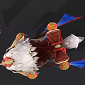 Cartoon Style Chinese Mythical Beast With White Red Mane Decorative Bells And Scroll