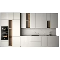 Modern Light Colored Kitchen Cabinets With Built In Appliances And Open Shelves