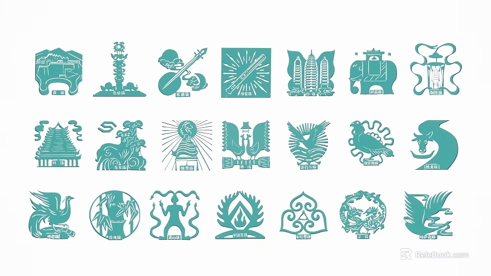Colorful Decorative Pendants With Various Cultural Symbols And Artistic Shape Patterns 3d model 