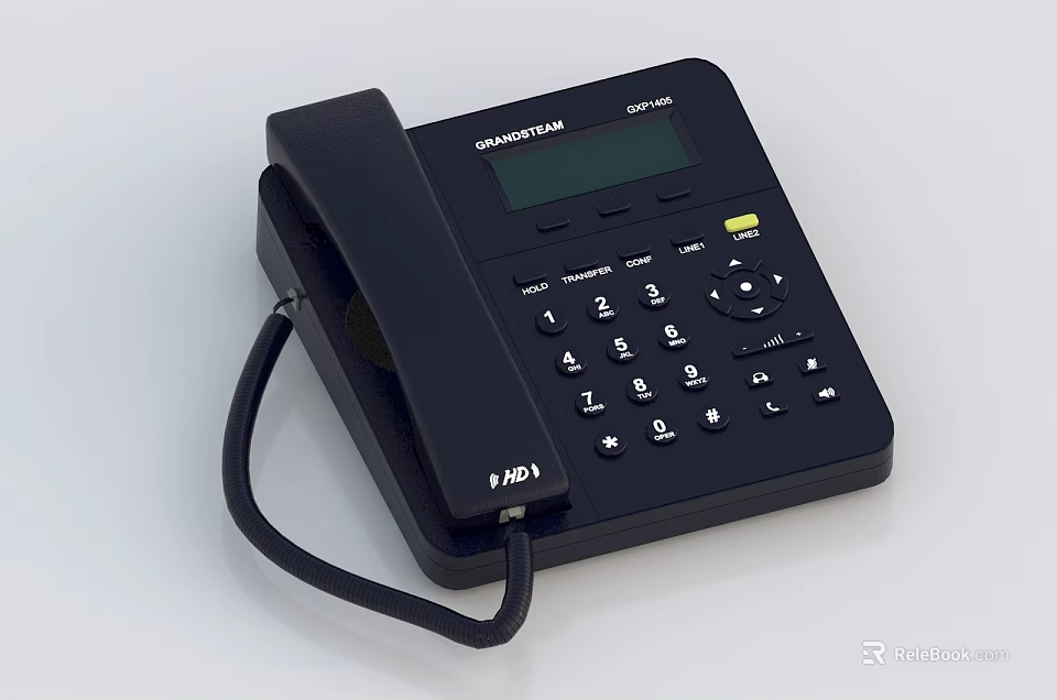 Grandstream Black Digital Telephone With Display Screen Numeric Keypad And Handset 3d model 