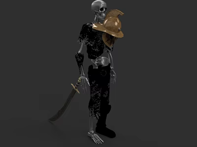 Skeleton Game Movie Character Wearing Pirate Hat And Holding Sword In Armor 3d model