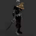 Skeleton Game Movie Character Wearing Pirate Hat And Holding Sword In Armor