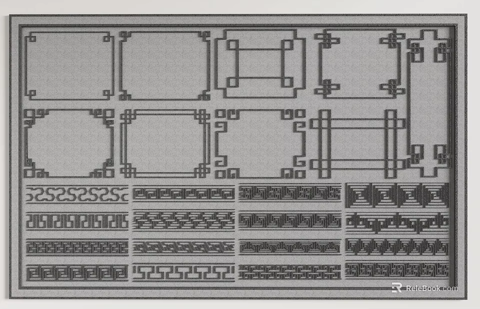 Geometric Decorative Line Patterns With Various Ornate Borders And Repeating Motifs 3d model 
