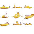 Golden Boat Silhouettes With Various Styles And Different Designs Set 3d model