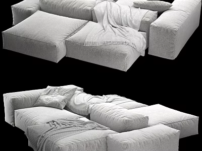 Cozy Modern Fabric Sectional Sofa With Plush Cushions Throw Blanket And Decorative Pillows 3d model