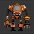 Game Movie Character Orange Mechanical Robot With Metallic Body Red Wires And 3D Rendered Design