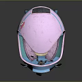 Colorful Cartoon Taxi Tricycle With Pink Roof Blue Body Checker Pattern And Beige Seats