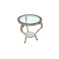 Round Dining Table with Glass Top White and Gold Carved Legs and Bottom Tray