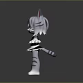 Cartoon Cat Character With Gray Striped Fur Pink Ears And Black Maid Dress
