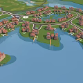 Aerial Planning of Waterfront Residential Community Layout with Scattered Buildings and Water Areas