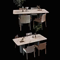 Modern Dining Table Set With Marble Tabletop Comfortable Chairs And Decorative Vase 3d model