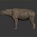 Brown Rhinoceros Model With Wrinkled Skin Standing On Dark Background