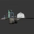 Industrial Processing Facility Model Featuring Green Building Blue Equipment And Concrete Ground