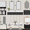 Various Bathroom Vanity Designs With Washbasins Mirrors And Storage Cabinets 3d model