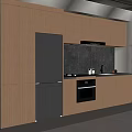 Modern Kitchen With Light Wood Cabinets Gray Refrigerator And Black Backsplash