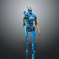 Blue Robot Character With Orange Horns Mechanical Structure And ROBOT Text On Body 3d model