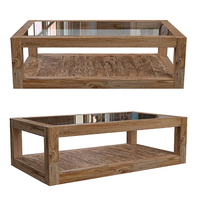 Modern Wooden Coffee Table With Transparent Glass Top And Spacious Lower Storage Shelf 3d model