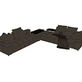 Dark Colored L Shaped Sectional Sofa with Cushions Throw Blanket and Center Table 3d model