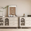 Elegant Light Colored Sideboard With Mesh Doors Drawers And Decorative Items On Top 3d model