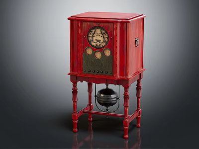 Vintage Red Wooden Cabinet Clock with Decorative Base and Classic Dial 3d model
