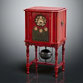 Vintage Red Wooden Cabinet Clock with Decorative Base and Classic Dial