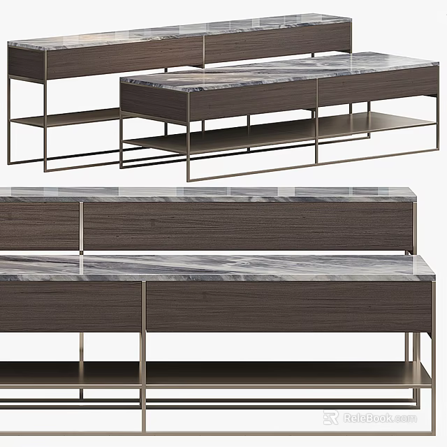 Modern Entryway Console Table And Side Cabinet With Marble Top And Storage Design 3d model 