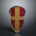 Ornate Medieval Shield With Red Background Gold Cross And Intricate Patterns