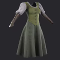 Green A Line Dress Featuring Gray Long Sleeves Brown Cuffs and Corset Lace Up Detail