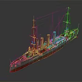 Highly Detailed 3D Rendering Of A Warship With Funnels And Masts