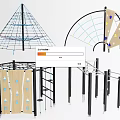 Outdoor Playground Equipment With Conical Climbing Net Curved Frame Hexagonal Structure And Horizontal Bars 3d model