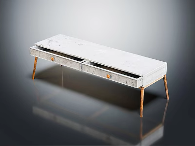 Modern Concrete Top Console Table With Drawers And Brass Metal Legs Design 3d model