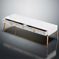 Modern Concrete Top Console Table With Drawers And Brass Metal Legs Design