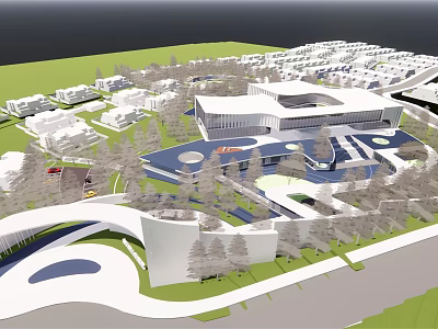 Modern Sales Office Building Design With Curved Facade And Landscaped Green Areas 3d model