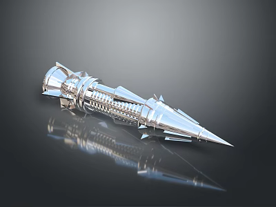 Futuristic Metallic Weapon Design Featuring Spiked Details And Sleek Silver Structure 3d model