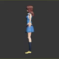 3D Anime Female Character With Red Hair Blue Outfit White Socks And Yellow Shoes