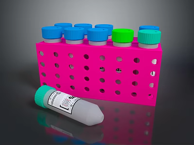 Household Storage Organizer Pink Multiple Hole Rack With Blue Green Cap Bottles And Single Container 3d model