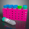 Household Storage Organizer Pink Multiple Hole Rack With Blue Green Cap Bottles And Single Container
