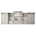 Classical Kitchen Cabinets With Marble Island Countertop And Carved Decorative Details