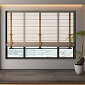 Beige Linen Roman Blinds With Wooden Accents For Window In Modern Interior With Scenic View