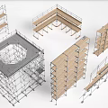 Building Exterior Wall Construction With Various Scaffolding Frames And Support Structures 3d model