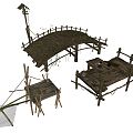 Chinese-style wooden bridge 3d model