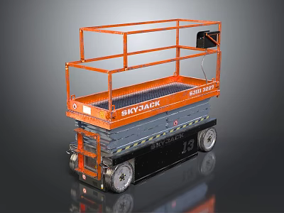 Orange Skyjack Mobile Scissor Lift With Working Platform Guardrails And Wheels 3d model