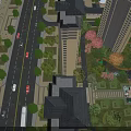 Birds Eye View Urban Planning With High Rise Buildings Roads Greenery And Pond