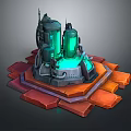 Industrial Sci Fi Equipment With Green Glowing Tanks And Hexagonal Orange Red Platform 3d model