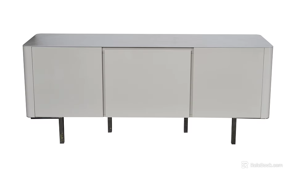 Modern Sideboard with Sleek White Design Three Doors and Metal Legs Storage 3d model 
