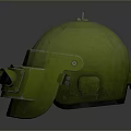 Green Domed Weapon Device Featuring Four Circular Green Components And Rustic Surface